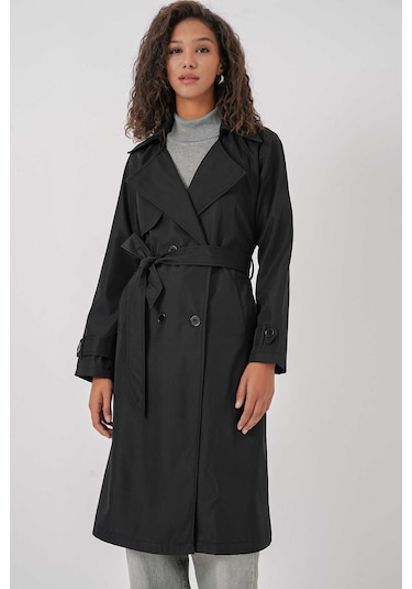 Gabria Kol Düğme Detaylı Trenchcoat Siyah