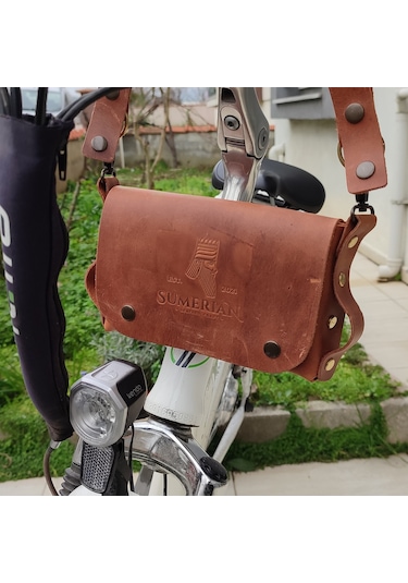 Sumerian Leather Craft Deri Bisiklet Çantası Tarçın