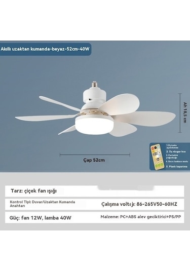 Opulentliving Zaman Vantilatörü Uzaktan Tavan Pervaneli Lamba Kumandalı Eternal Ayarlı Çok Renkli 52cm Çok Renkli