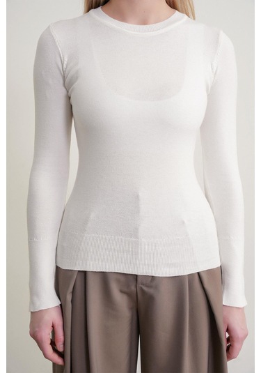 6736 Kadın Bisiklet Yaka Kolu Droplu Triko Kazak Kemik Kemik