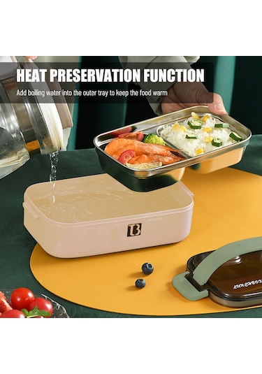 Springsun 1.4l 304 Paslanmaz Çelik Çift Katlı Isı Saklama Yemek Kutusu, 3 Bölmeli, Silikon Kapak Ve Çift Kilit, Leakproof, Ofis Çalışanları Ve Öğrencilere Uygun, Pembe Pembe
