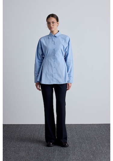 Bel Ayarlamalı Gömlek Mavi Mavi