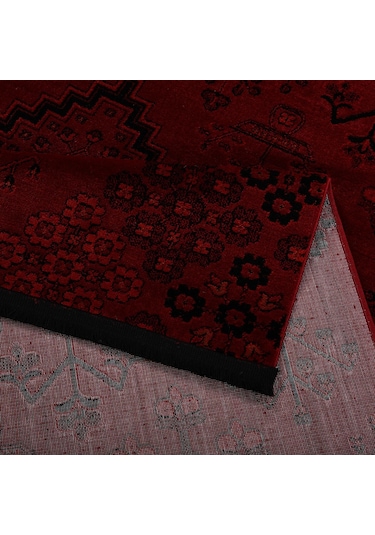 Afgan Türkmen Otantik Desenli Bordo Oturma Odası Salon Mutfak Halısı 5366a Zs72