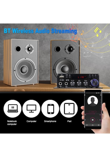 Jeemson Ak-390 Mini Bluetooth Güçlendirici Ev/araç İçin 40wx2, Usb/fm Radyo, Çift Mikrofon Girişi, Işıklı Dijital Ekran