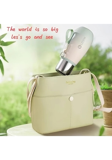 Trendooze Sunshine022 Bej Mor 320ml Paslanmaz Çelik Vakum Termos, Mini Seyahat Bardağı Bej - Mor