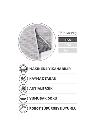 Lidya Gri Pamuk Dokuma Yumuşak Halı Kaymaz Tabanlı, Kolay Temizlenen Ve Modern Tasarımlı Kilim Gri