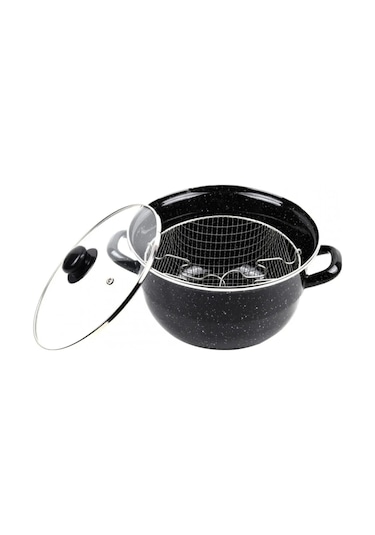 Emaye Kızartma Tenceresi Siyah Kırçıllı 24 Cm Royaleks-69115 Renkli