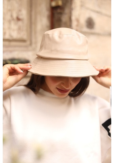 Kadın Deri Bucket Şapka Rkş-02 Bej Bej