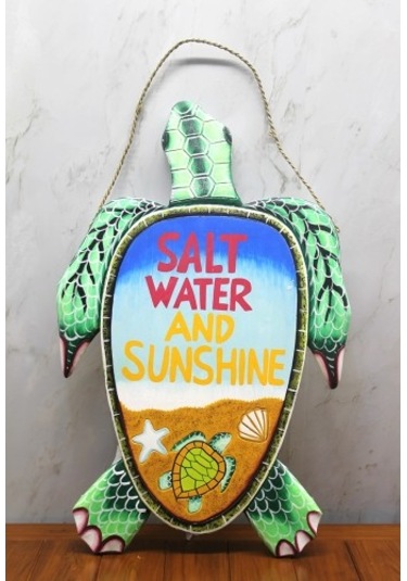 Ahşap Duvara Asmalı Kaplumbağa Çok Renkli