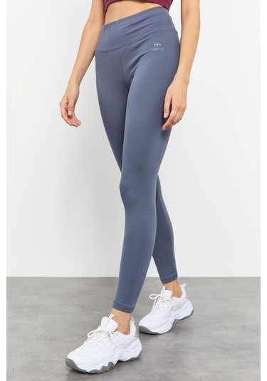 Tommy Life Petrol Yüksek Bel Toparlayıcı Slim Fit Dar Paça Kadın Tayt - 94011 Petrol