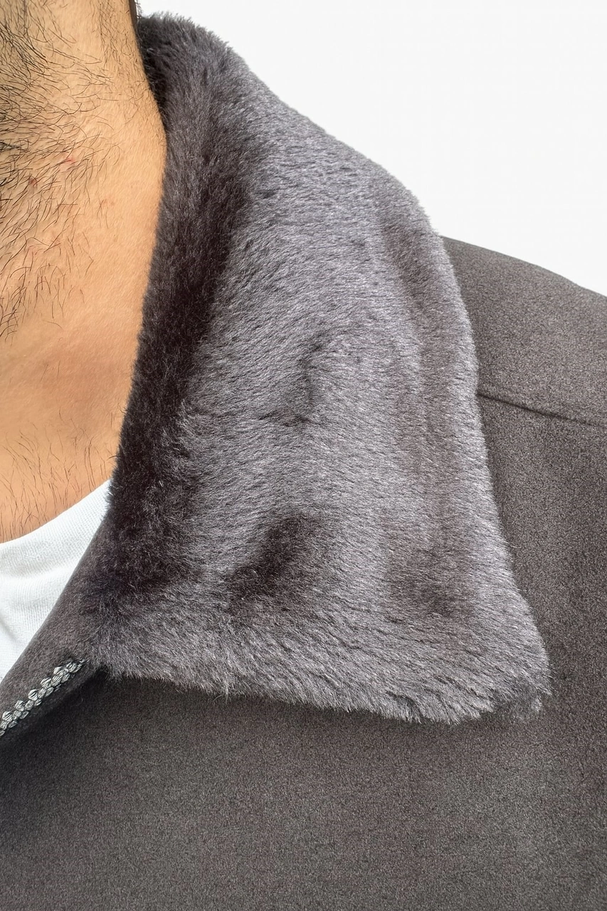 Erkek Kaşe Mont Kürklü Yaka Astarlı Fermuarlı Kışlık Ceket Plus Scorpion Siyah