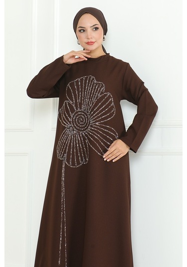 Zeral Taş İşlemeli Abiye 1200 - Kahve