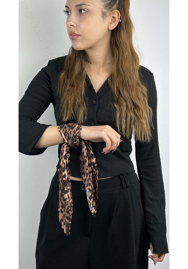 Leopar Desen, Piliseli Katlamalı Fular 29, 48cmx48cm Leopar