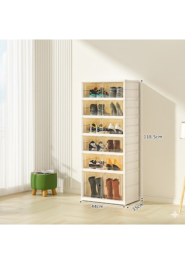 Kurulum Gerektirmeyen Katlanabilir Ayakkabı Saklama Kutusu Krem