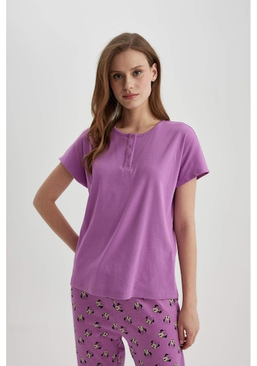 DeFacto Regular Fit Bisiklet Yaka Kısa Kollu Casual Pijama Üstü-Fall in Love Z5331AZ24SPPR489