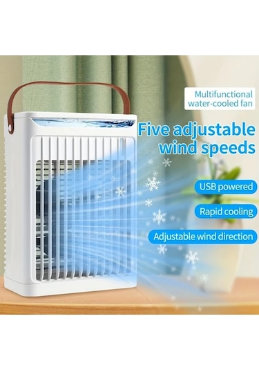 Motion003 Beyaz 3u 1 Arada Tasinabilir Su Sogutma Fani 5 Hiz Buz Odasi Usb Masa Fani Nemlendirici Led Isik
