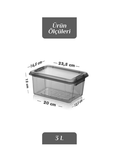 3'lü Set 3l Kilit Kapaklı Erzak Saklama Kabı Difriz Buzdolabı Düzenleyici Un Bakliyat Saklama Kutusu Siyah