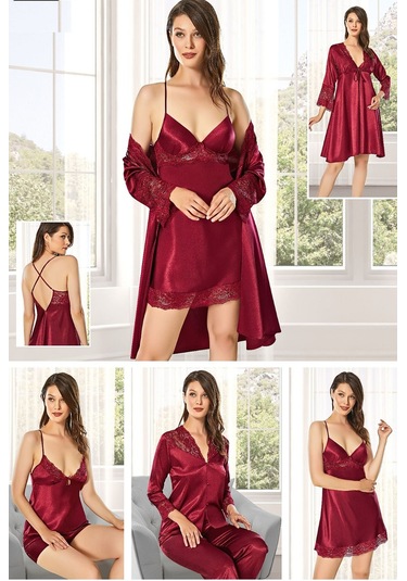 Alissa 8610 Kadın Saten 6'lı Set-bordo Bordo