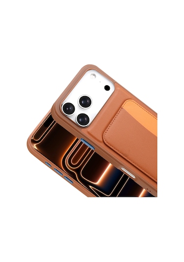 İphone 17 Pro Kılıf Kartlıklı X-kart Silikon Kılıf Kahverengi