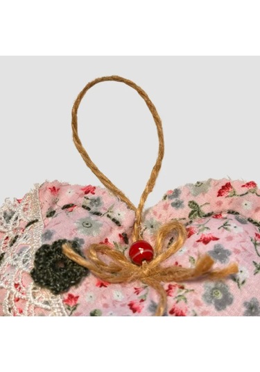 Uretti - Gamze 4416 - El Yapımı Kalpli İnci Dantelli Lavanta Tanecikli Kese 16cm - Pembe