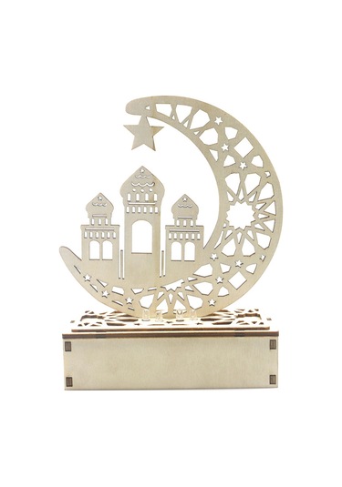 Shineyee Ahşap Ay Şekilli Ramazan Bayramı Dekorasyonu, Led Işıklı, Ev Dekoru Ve Gece Lambası, Pil Dahil Değil