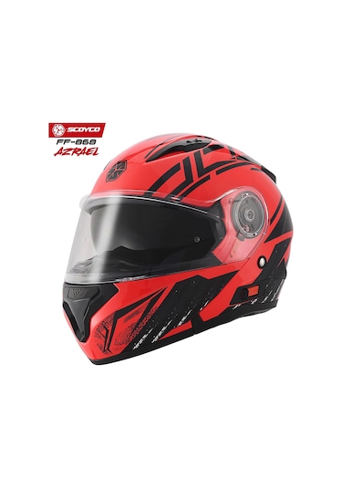 Scoyco FF-868 Azrael Güneş Vizörlü Çene Açılır Kask Kırmızı - Siyah