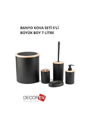 Decorev 5'li Banyo Seti Siyah Tuvalet Kova Wc Set Siyah