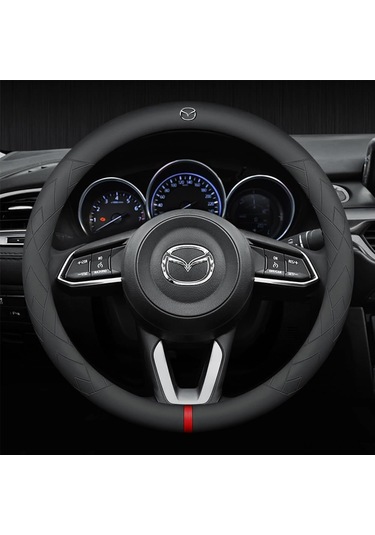 Yifomall Mazda 3 Cx4/5/6 İçin Deri Direksiyon Kılıfı - Kırmızı Düzeltme İşaretli Lüks Tasarım Kırmızı