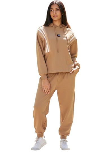 Kız Çocul Çizgi Şerit Detaylı Kapüşonlu Jogger Model Açık Kahverengi Renk Eşofman Takımı Açık Kahverengi Kız Çocul Çizgi Şerit Detaylı Kapüşonlu Jogger Model Açık Kahverengi Renk Eşofman Takımı Açık Kahverengi