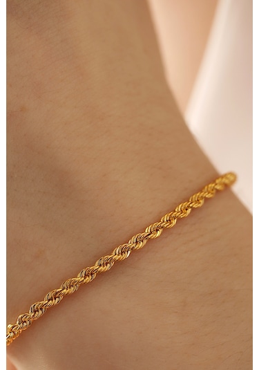 Miletkuyumculuk 14 Ayar Altın Halat Zincir Bileklik Sarı Altın