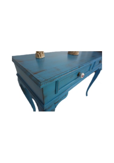 Masifart Latus 100 Cm Mavi Eskitme Dresuar Makyaj Masası Patineli Mavi