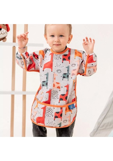 Candar Graffe Desenli Sıvı Geçirmez Uzun Kol Aktivite Ve Mama Önlüğü 6-24 Ay Standart Çok Renkli