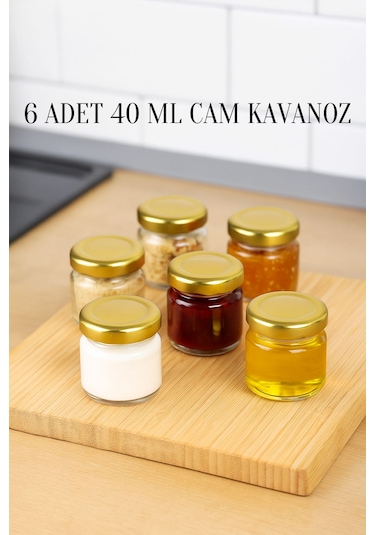 6 Adet 40 Ml Metal Kapaklı Şeffaf Numune Mama Ek Gıda Şekerleme Reçellik Küçük Cam Kavanoz Gold