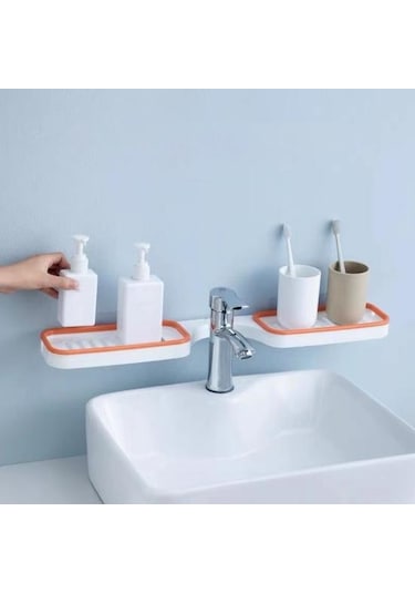 Turuncu Duvara Montaj Köşe Raf Yumruk 180 Derece Dönebilen Içi Boş Drenaj Banyo Organizatör Turuncu