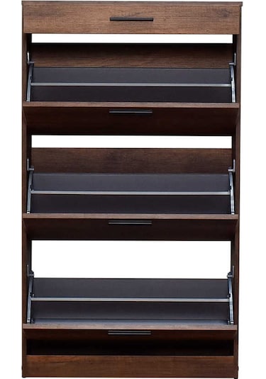 Flat Düşer Kapaklı Çekmeceli Ayakkabılık-Oslo Ceviz