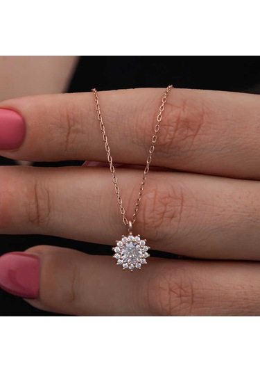 Artsmagazinmücevher Gümüş Rose Minimal Yuvarlak Anturaj Kadın Kolye