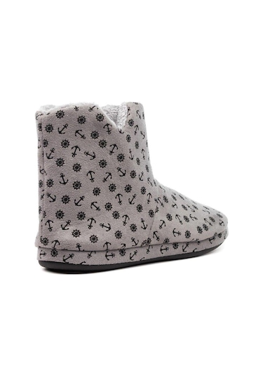 Redplay Erkek Kışlık Ev Botu Siyah Gri Çapa Desen Panduf Çapalı Ev Botu Gri