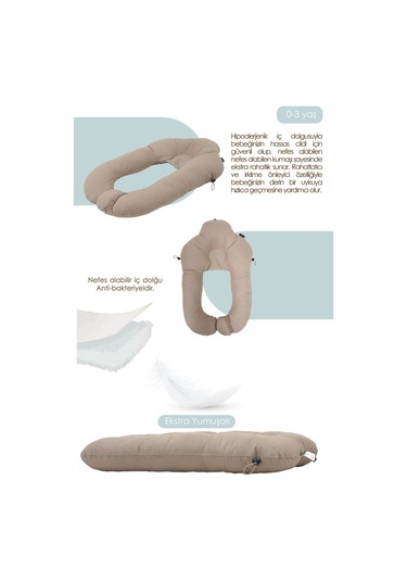 Mordesign Moresleep 2'si 1 Arada Bebek Sarılma Ve Şekillendirme Yastığı, Düz Kafa Yastığı,pamuklu,uyku Yastığı Kapiçino Zg10194-5