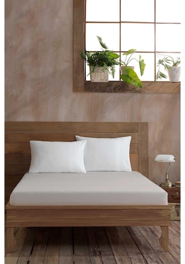 Elart Ranfors Pamuk Fitted Çift Kişilik Çarşaf 120x200cm Ekru