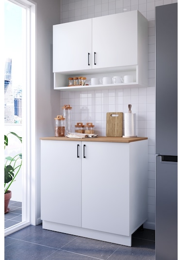 Lidya Mini Mutfak Dolabı Alt Üst Modül 100 CM Tezgal Dahil Beyaz