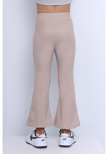 Kız Çocuk Tayt İspanyol Paça Düz Renk D17 Bej