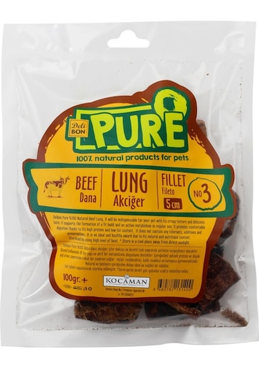 Delibon Pure Köpek için Dana Kurutulmuş Akciğer Fileto 5 CM 100 G