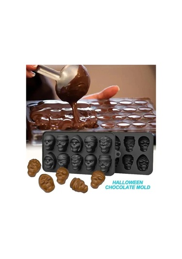 Jialan Kafatası Buz Küpü Kalıp 10-ızgara Kafatası Buz Kalıp Siyah