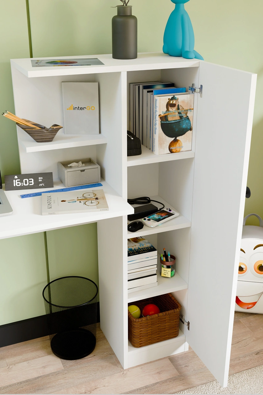 Melsa Çalışma Masası Dolaplı Ve Kitaplıklı Bilgisayar Masası, Çocuk Çalışma Masası Beyaz Beyaz