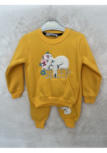 Kedi Desenli Üç İplik Takım sarı