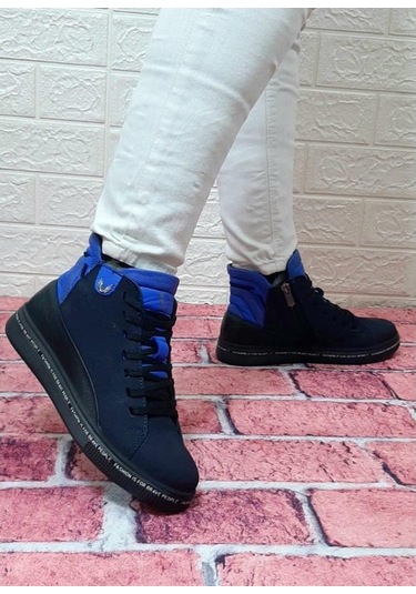 Voyager 8498 Lacivert Nubuk Hakiki Deri Kaymaz Taban Fermuarlı