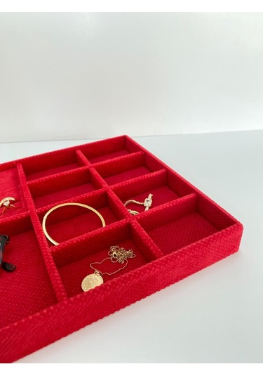 Yerli Üretim Sidney Model Keten Kumaş Kırmızı 34/24cm Çekmece İci Kırmızı