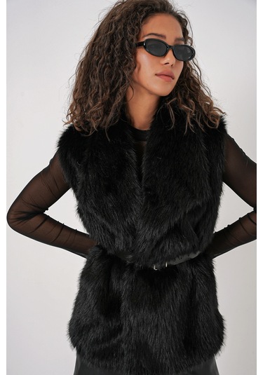 Bigdart 6804 Kadın Kürklü Yelek - Siyah