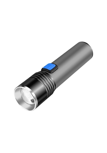 Maiyame Alüminyum Led El Feneri, 3 Işık Modu Güçlü/yumuşak/parlama , Zoom Özelliği, 1800mah Usb Şarjlı, T6 Ampul, Siyah-gri Çok Renkli