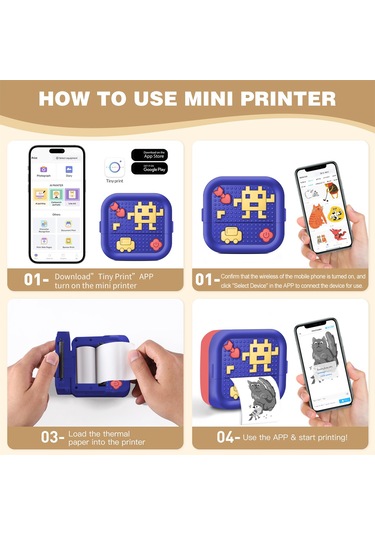 X3 Yapı Taşı Tasarımı Mini Bluetooth Termal Yazıcı Taşınabilir El Tipi Mürekkepsiz Yazıcı